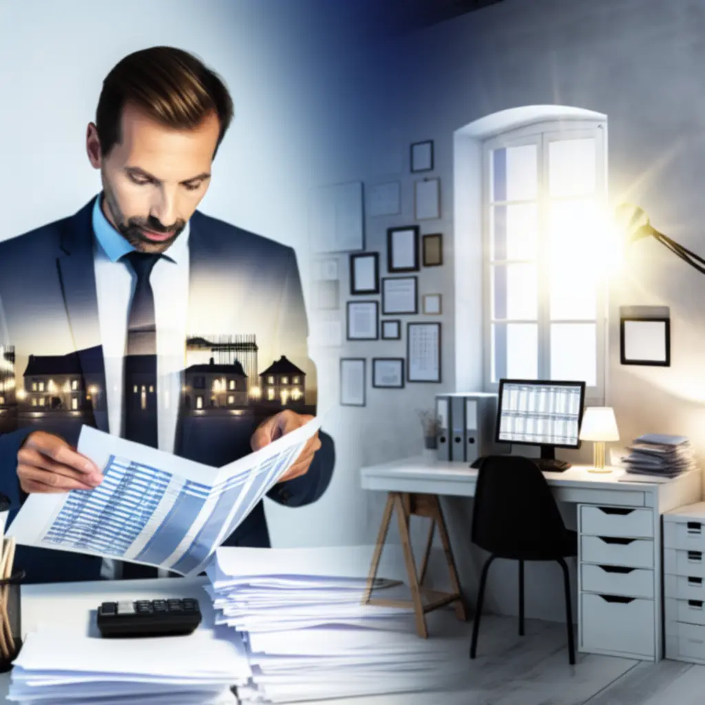 Expert-comptable examinant des rapports financiers dans un bureau en France